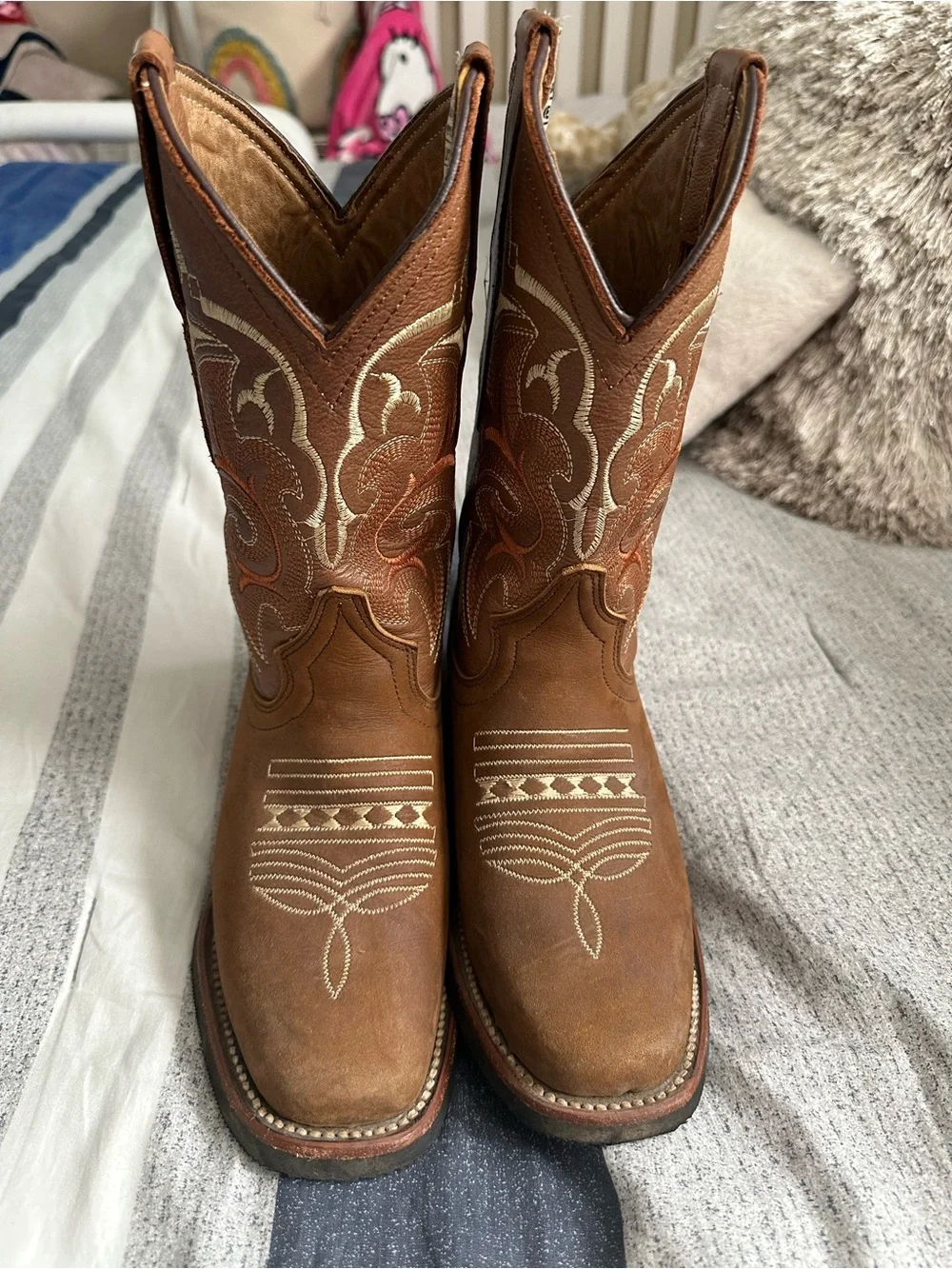 Brown Embroidered Western Cowboy Boots Big Girls Size 3